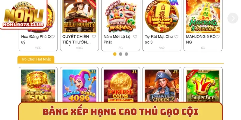 Bảng xếp hạng cao thủ gạo cội Nohu